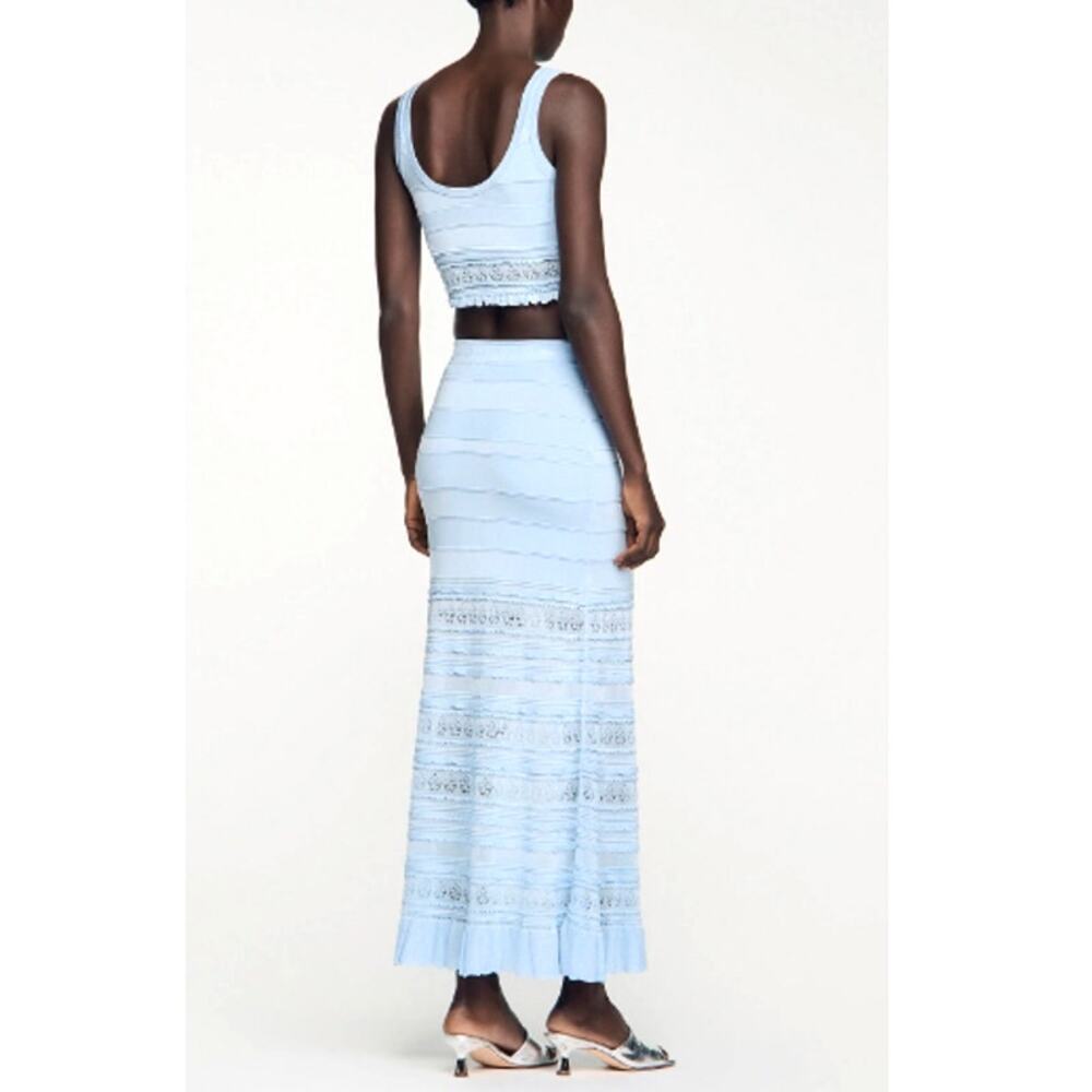 Sandro Women's Sky Blue Pointelle Knit Short Tank Top Size 1 | Small - Picture 2 of 10
